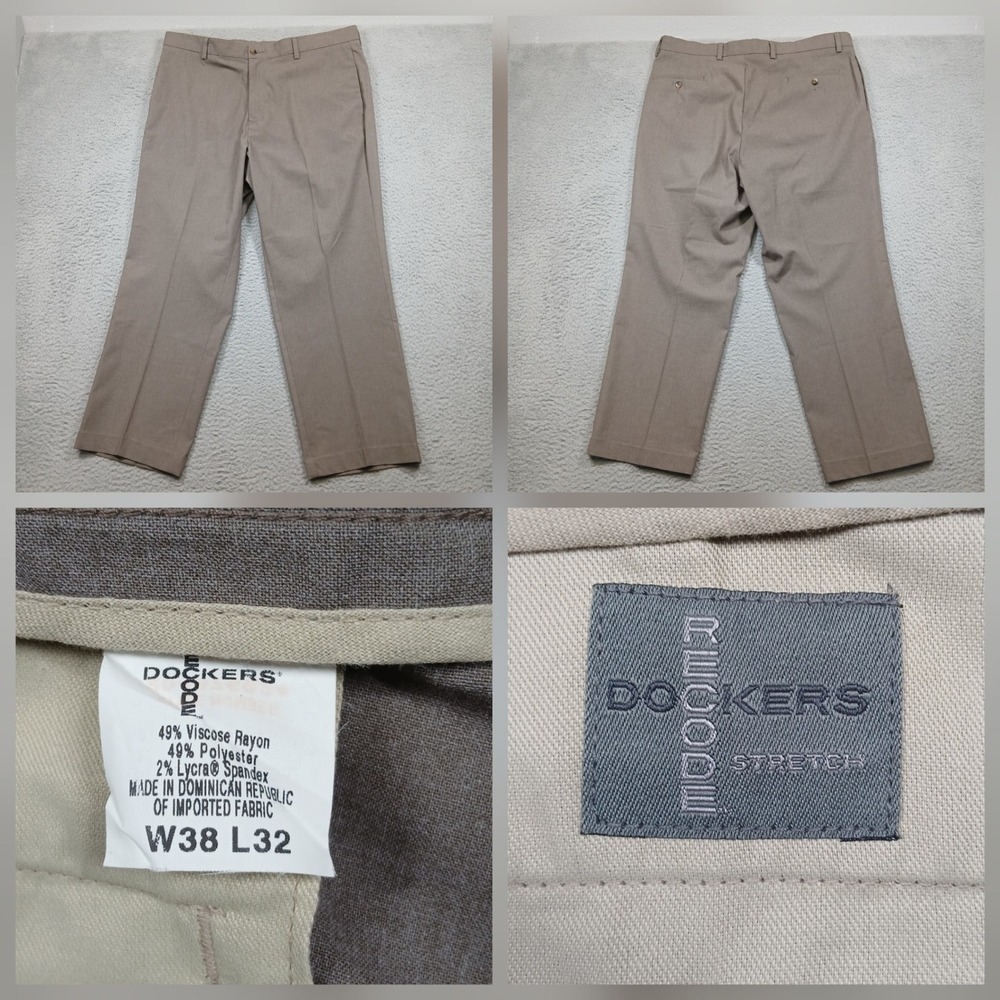 Dockers Stretch Dress Pants‎ Mens 38x32 Tan Khaki Flat Front Slacks